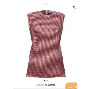 Akris Punto Houndstooth Sleeveless Knit Top Maroon‎ Preppy Chic Womens XL